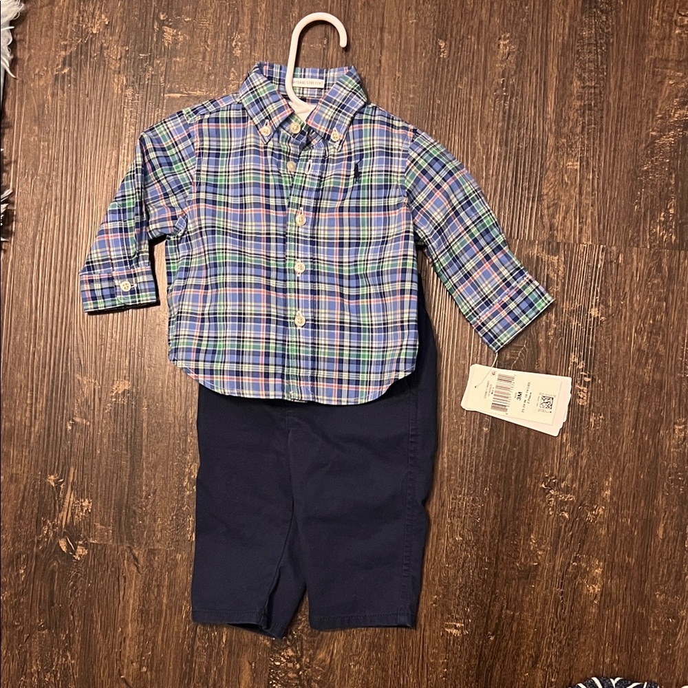 Ralph Lauren Plaid Button-Up Kids Shirt and Pants NWT